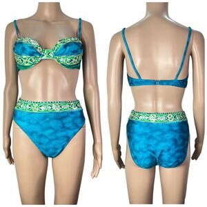 Gottex Vintage Underwire High Leg Teal Blue Two Piece Bikini Set